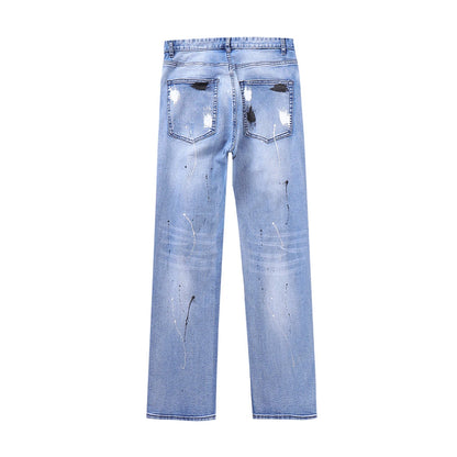 mens vintage jeans 2023 new ripped holes straight denim pants streetwear hip hop harajuku jeans trousers unique jeans style 3802