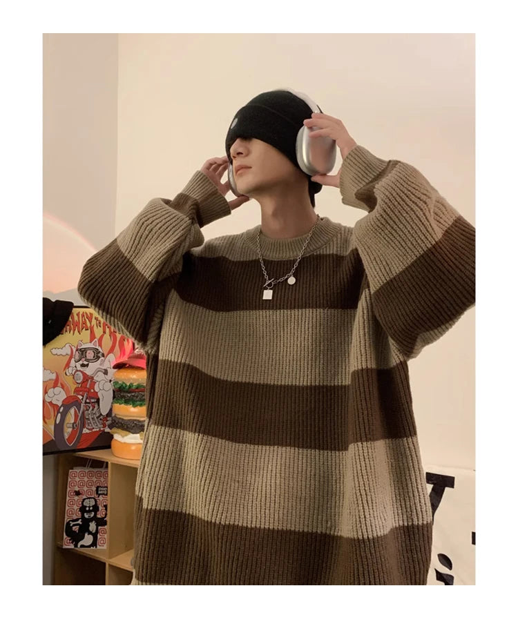 2023 striped sweaters lazy mens knitwear autumn and winter new outerwear trendy brand high end thread clothing men pullover unique default style 699