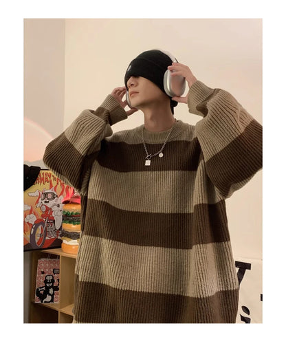 2023 striped sweaters lazy mens knitwear autumn and winter new outerwear trendy brand high end thread clothing men pullover unique default style 699