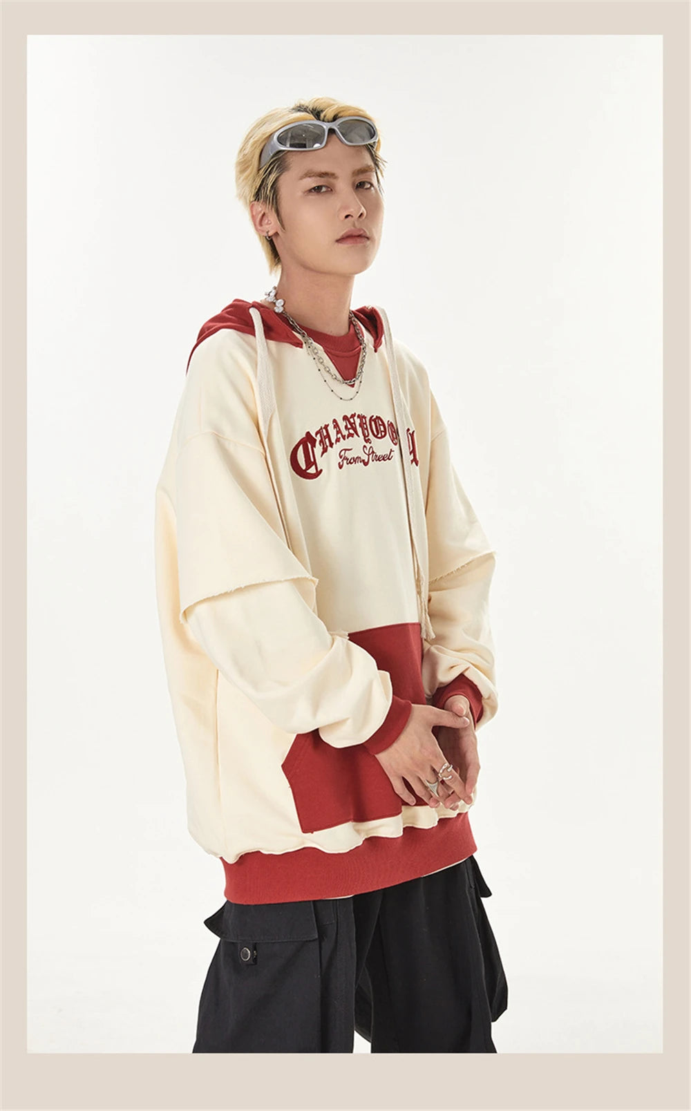 2023 Autumn Color Patchwork Hoodie Men Hip Hop Streetwear Letter Embroidered Sweatshirt Y2K Unisex Harajuku Couple's Pullover Street King Limited