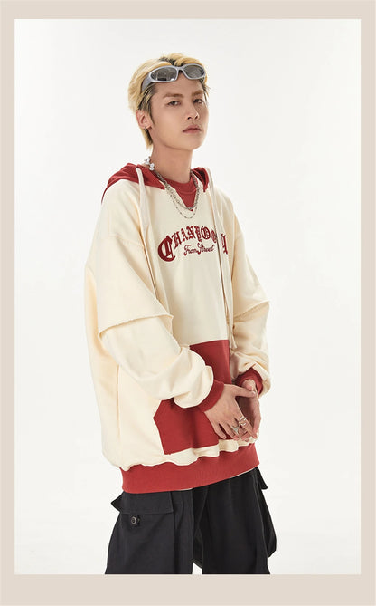2023 Autumn Color Patchwork Hoodie Men Hip Hop Streetwear Letter Embroidered Sweatshirt Y2K Unisex Harajuku Couple's Pullover Street King Limited