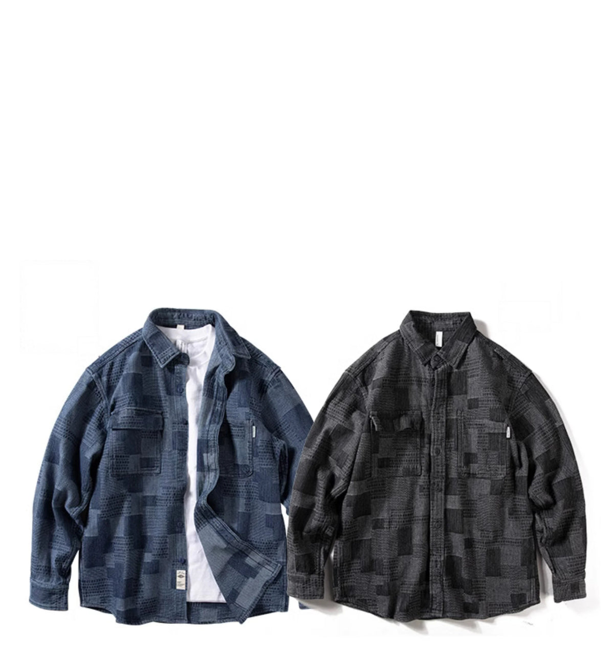 Heavy Denim Shirt Men's Long Sleeve Loose Japanese Retro Washed Distressed Shirt Men's Top Plaid Thickened Jacket Street King Limited