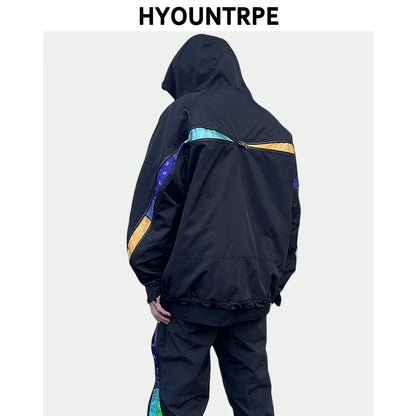 men hip hop streetwear jacket paisley zip up patchwork windbreaker cargo cotton padded coat hooded track jacket tactical outwear utility cargo pants