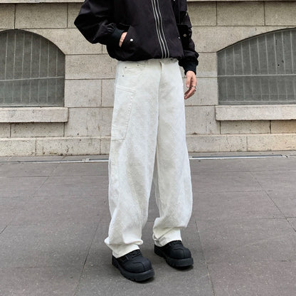 men brand fashion wash jacquard denim splice pocket loose casual wide leg baggy jeans cityboy cargo jeans pants trousers unique cargo style 2446