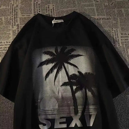 Pure cotton American retro coconut short-sleeved T-shirt for men and women couple wear trendy brand loose and versatile student Street King Limited