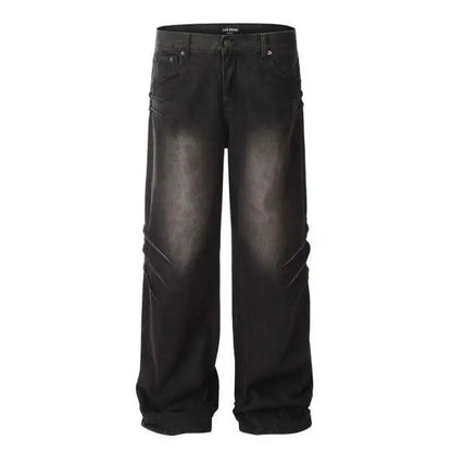 hip hop american trend retro straight leg washed denim jeans spring and autumn high street couple loose wide leg casual pants unique jeans style 608