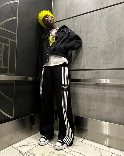 Trendy Brand American Retro Classic Striped Loose Sweatpants Hip-hop Streetwear Y2K Harajuku High-waisted Wide-leg Casual Pants Street King Limited