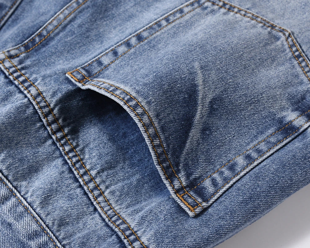 Vintage Washed Letter Embroidery Ripped Hole Blue Men's Jeans Straight Frayed Streetwear Hip Hop Loose Unisex Denim Trousers Street King Limited