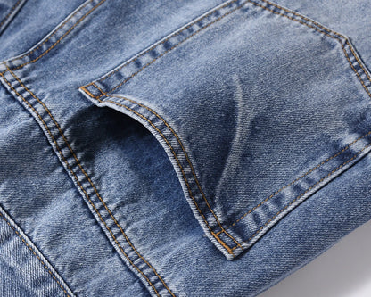 Vintage Washed Letter Embroidery Ripped Hole Blue Men's Jeans Straight Frayed Streetwear Hip Hop Loose Unisex Denim Trousers Street King Limited