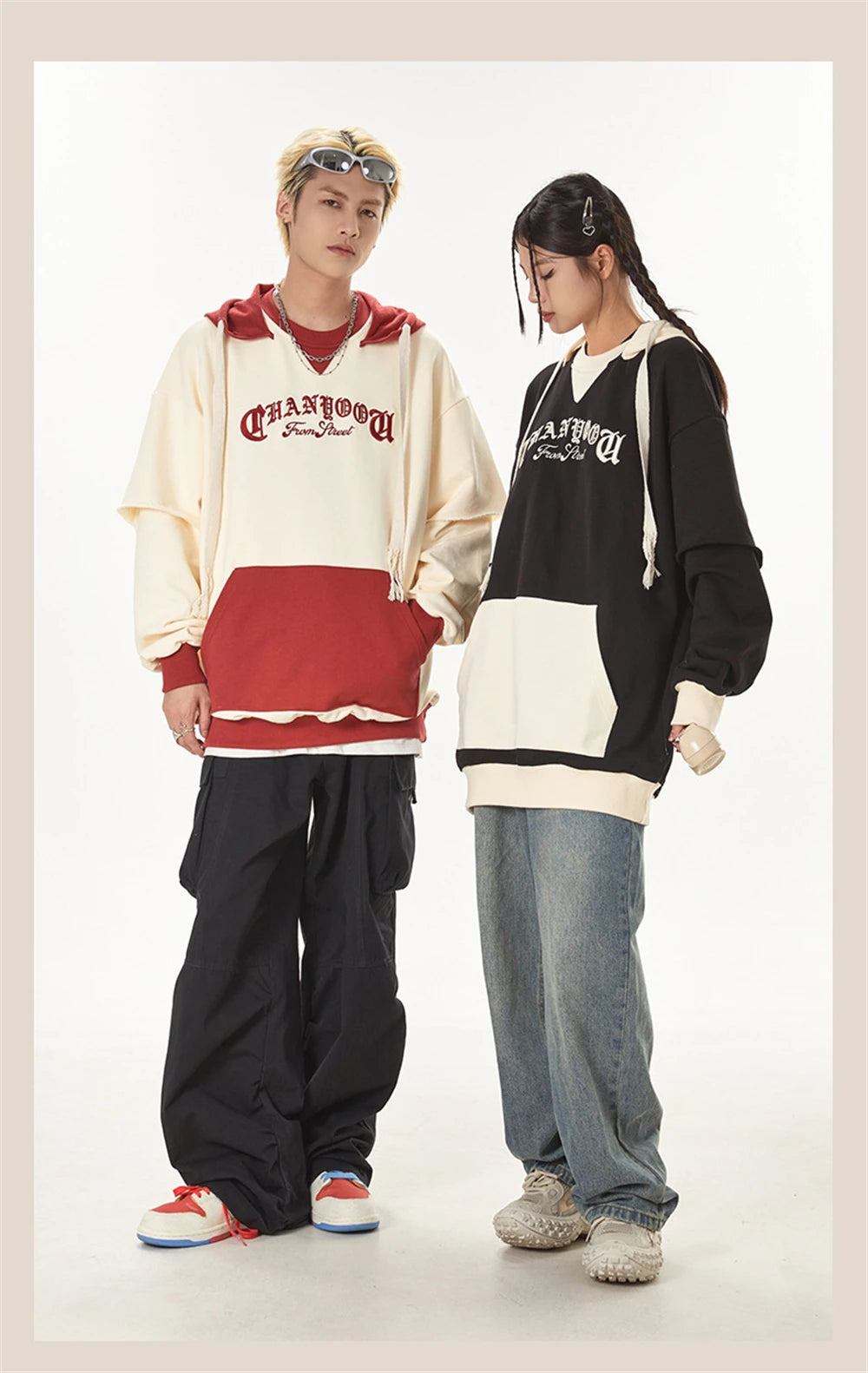 2023 Autumn Color Patchwork Hoodie Men Hip Hop Streetwear Letter Embroidered Sweatshirt Y2K Unisex Harajuku Couple's Pullover Street King Limited