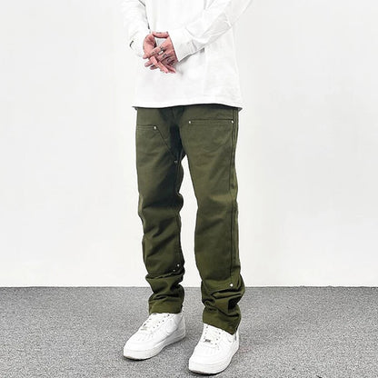 harajuku ankle zipper solid color straight casual mens cargo pants retro high street pockets hip hop baggy oversized trousers multi-pocket cargos