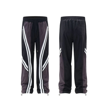 men black sports pants y2k striped patchwork joggers baggy pants hip hop casual drawstring waist quick drying trousers unique joggers style 3727