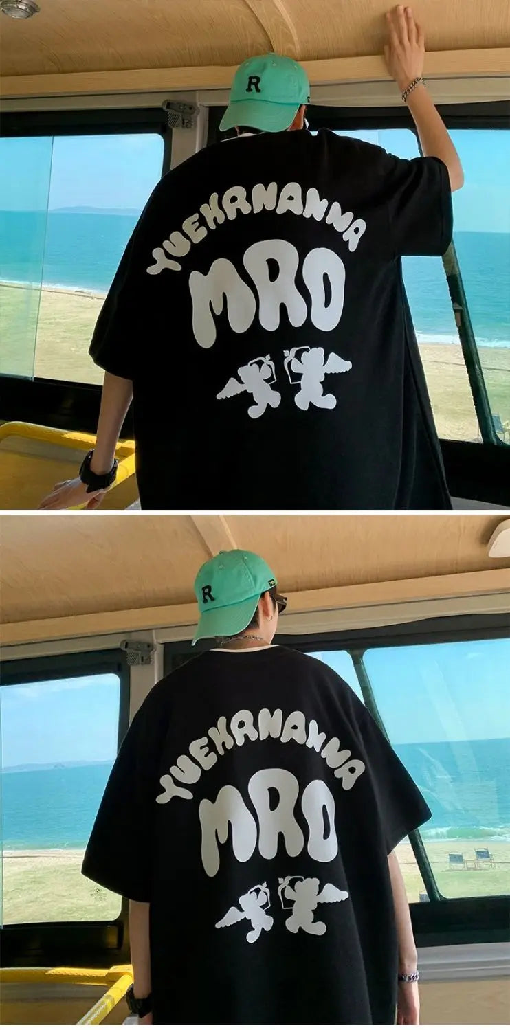 Korean street hip hop y2k printed men's T-shirt trendy brand Japanese retro loose Harajuku round neck sports half sleeved top Street King Limited