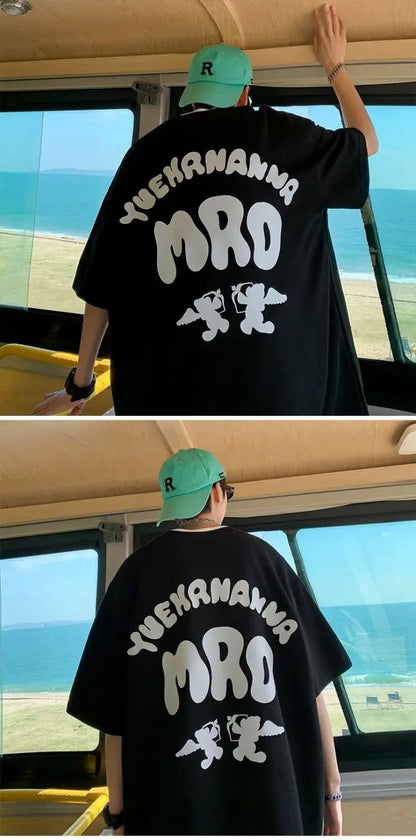 Korean street hip hop y2k printed men's T-shirt trendy brand Japanese retro loose Harajuku round neck sports half sleeved top Street King Limited