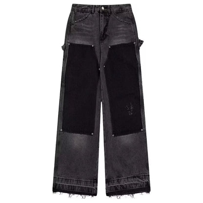 Summer Slim High Street Jeans Mens Washed Rough Edge Patchwork Straight Cowboy Pants Pockets Design Rivets Denim Trousers Thin Street King Limited