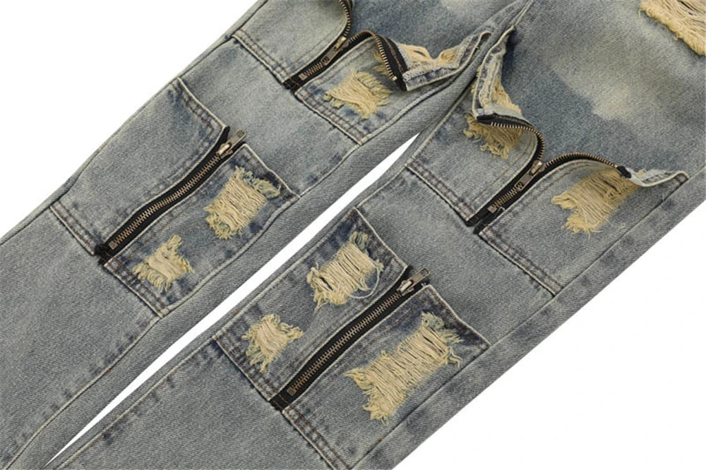 2024 ripped jeans high street straight trousers destroyed hole baggy denim pants vintage retro hip hop 1 unique jeans style 4503