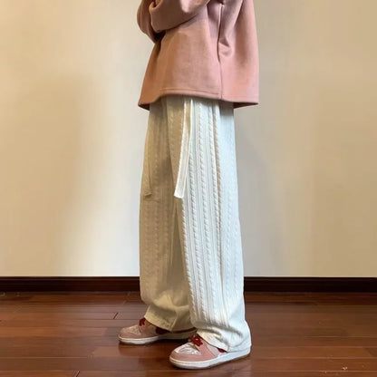 autumn waffle foam striped design pants for men new high street wide leg straight trousers casual y2k vintage pantalones hombre clean everyday pants