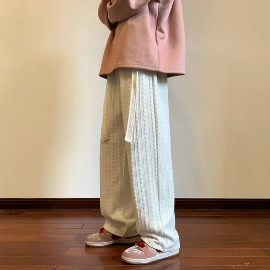 autumn waffle foam striped design pants for men new high street wide leg straight trousers casual y2k vintage pantalones hombre clean everyday pants