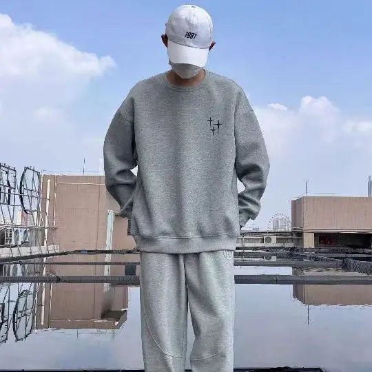 Trendy Korean Personalized Street Sweatshirt Men American Fashion Brand High Street Hip Hop Letter Round Neck Long Sleeved Top Street King Limited
