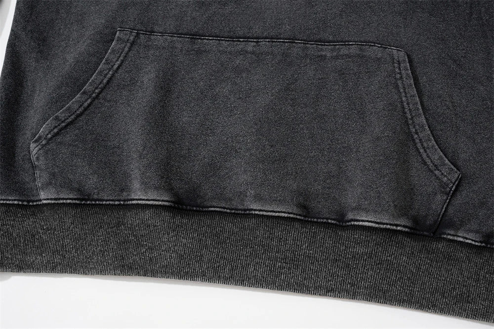 Rainbowtouches Washed Hoodie For Men Vintage Popular Stranger Hip Hop Winter Printing High Street Clothes Black Men's Clothing Street King Limited