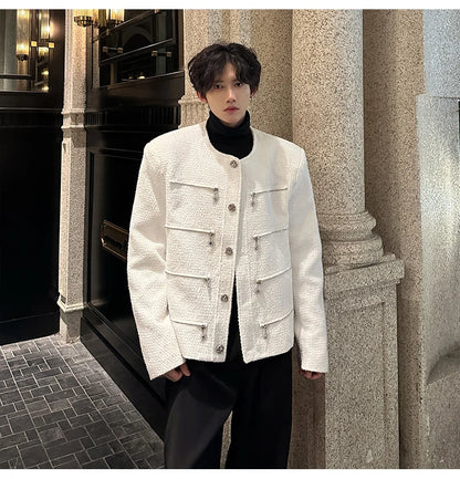 multi zipper sequin woolen jacket men french retro fashionable casual christmas jacket spring autumn coat stage show clothing unique default style 1459