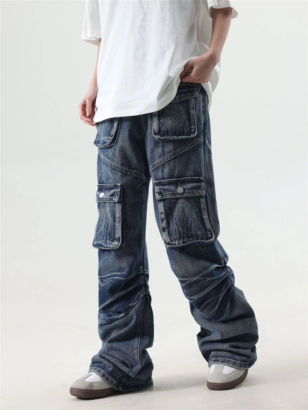 2024 multi pocket jeans vintage mens harajuku cargo denim pants retro hip hop straight loose jean pants 1 unique cargo style 234