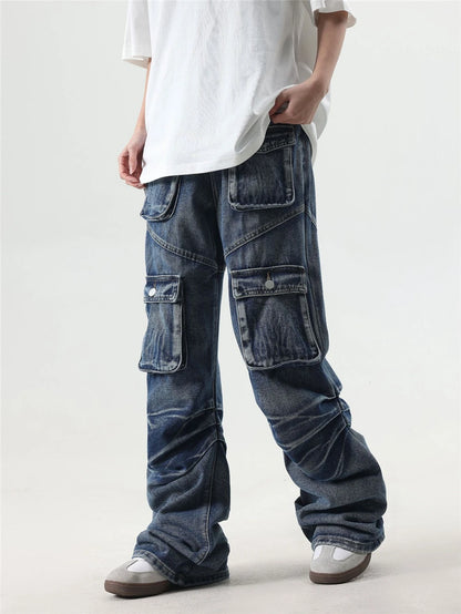 2024 multi pocket jeans vintage mens harajuku cargo denim pants retro hip hop straight loose jean pants 1 unique cargo style 234