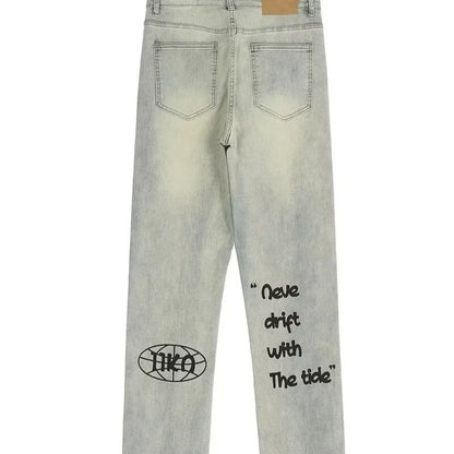 american gothic letter mens baggy jeans y2k retro harajuku straight denim trousers hip hop fashion printed jean man pants unique jeans style 566