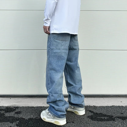 fashion loose streetwear denim jeans new casual wide legs straight jean pants hip hop tassel joggers baggy jeans men clothing unique joggers style 4893