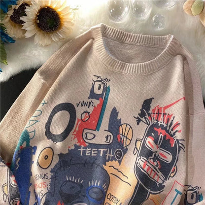 Rainbowtouches Men Sweaters High Street Graffiti Crew Neck Trendy Vintage Knitted Sweater Spring And Autumn Mens Clothing Street King Limited