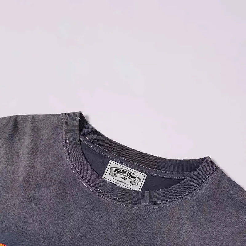 2024ss Saint Louis T-shirts Men Woman Good Quality Cotton Loose Wash White Nightmare Debris Printing Top Tees Street King Limited