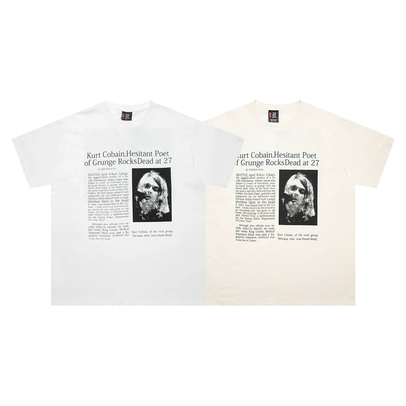 Vintage Band Cobain Portrait Print Heavyweight Short Sleeve High Street Casual Loose Cotton 90S Rock T-shirt High-quality Tops Street King Limited