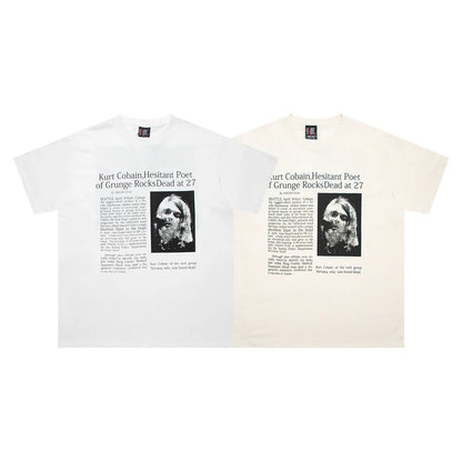 Vintage Band Cobain Portrait Print Heavyweight Short Sleeve High Street Casual Loose Cotton 90S Rock T-shirt High-quality Tops Street King Limited