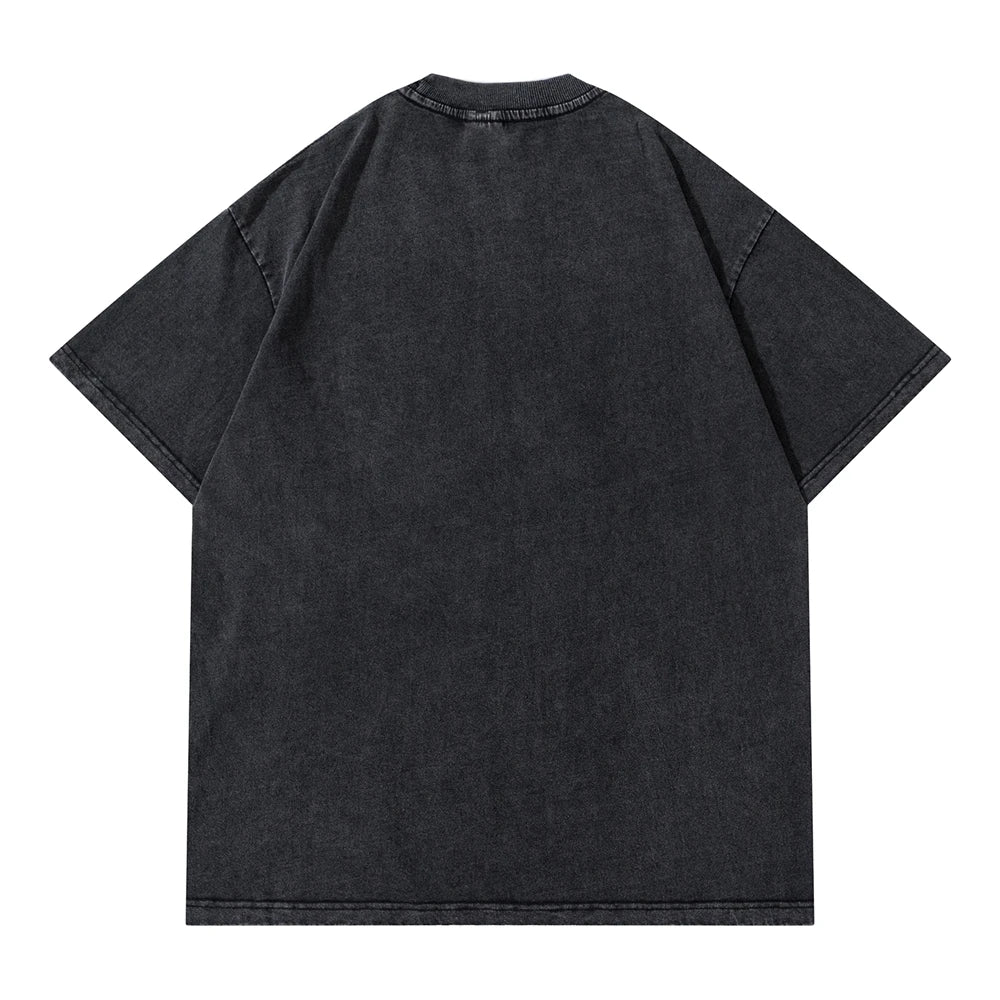 Washed Retro Skull Head Letter Short Sleeve Men's Top Tees Round Neck Loose Casual Summer Tshirts Unisex Oversize Hip Hop Tanks Street King Limited