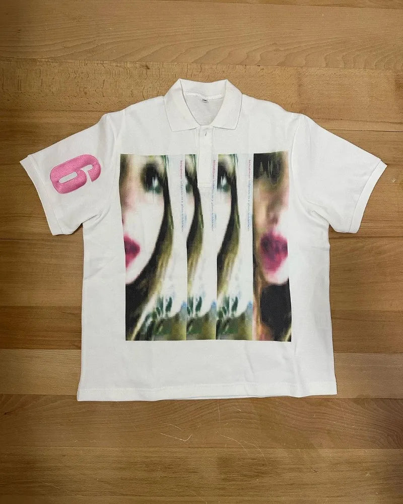 Y2k Harajuku Hip-hop Retro Cartoon Printed Lapel Short-sleeved Top Street Loose Casual Trendy Brand Versatile Couple T-shirt Street King Limited