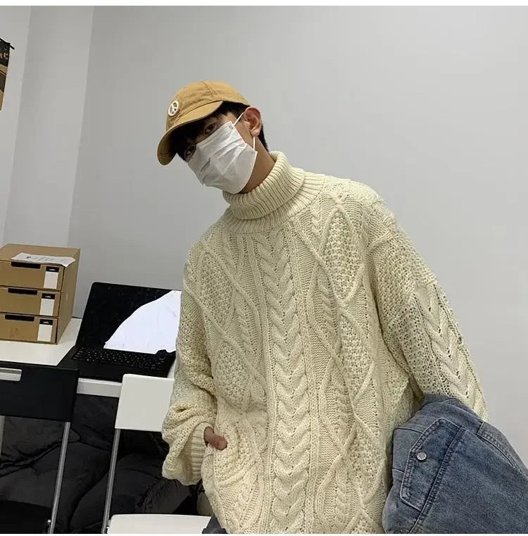 Retro turtleneck sweater for men in autumn and winter loose and versatile high street sweater trendy brand ins casual jacket top Street King Limited