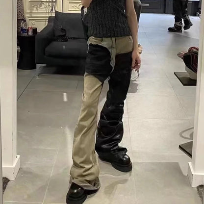 ro style ribbons patchwork gradient stacked wax pants unisex straight streetwear baggy y2k flare jeans oversized loose cargos 2 unique cargo style 777