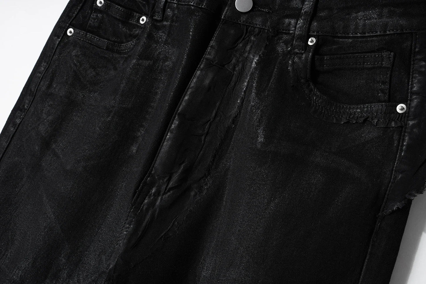 y2k streetwear wax leather strecth jeans for men and women ropa hombre baggy flare pants oversized straight denim trousers unique jeans style 4106
