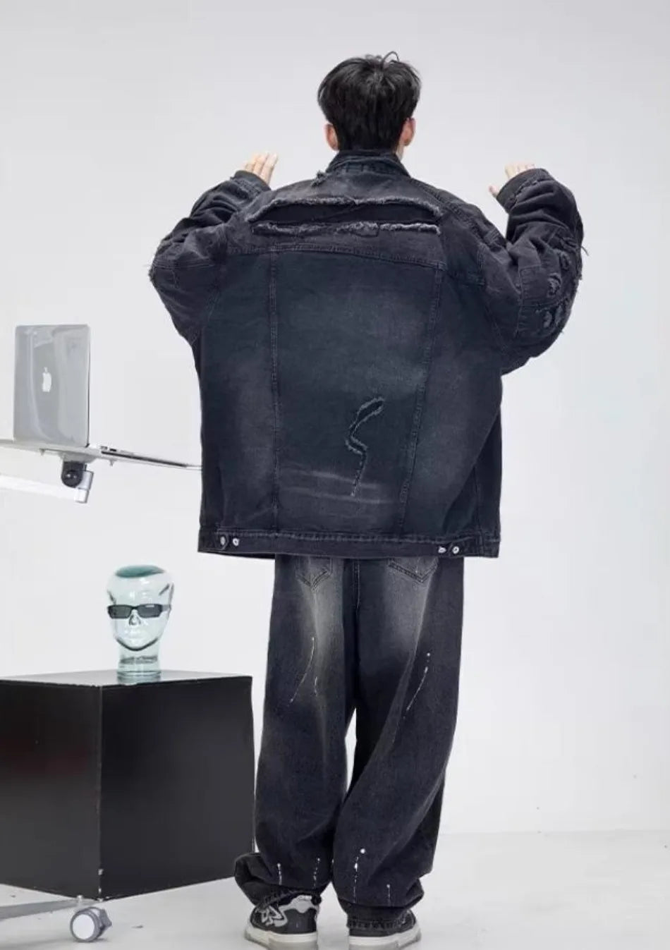 high street washed denim jacket mens trends new spring streetwear single breasted casual hip hop coats loose cowboy outwear unique jeans style 4005