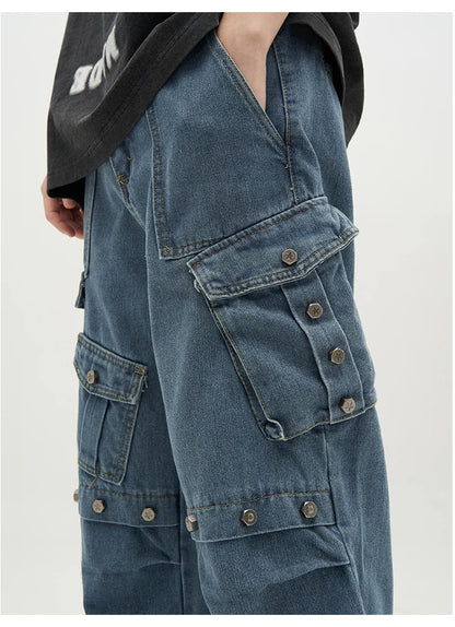 punk rivet denim jeans pants mens 2023 harajuku streetwear bottom zipper cotton casual oversize joggers straight pants trousers unique joggers style 3456