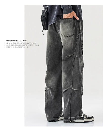 2025 new hip hop multi pockets straight jeans for men high street cargo denim pants spring y2k vintage distressed baggy jean unique cargo style 3367