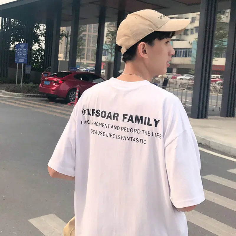 Pure cotton short-sleeved men's summer Hong Kong style design t-shirt ins trendy brand loose bottoming versatile round neck tops Street King Limited