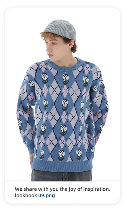 Japanese trend ins retro literary simple sweater winter versatile casual couple Y2K men and women loose round neck sweater tops Street King Limited