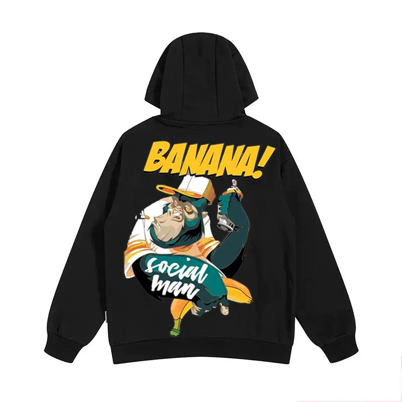 Cartoon Gorilla Banana Graphic Men's Hoodies Autumn Oversized Hip Hop Fashion Hooded Sweatshirts Harajuku Male Casual Y2K Hoodie Street King Limited