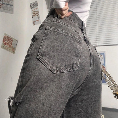 xpqbb vintage streetwear dark gray jeans women y2k high waist ripped denim trousers female 2022 new design loose wide leg pants unique jeans style 2608