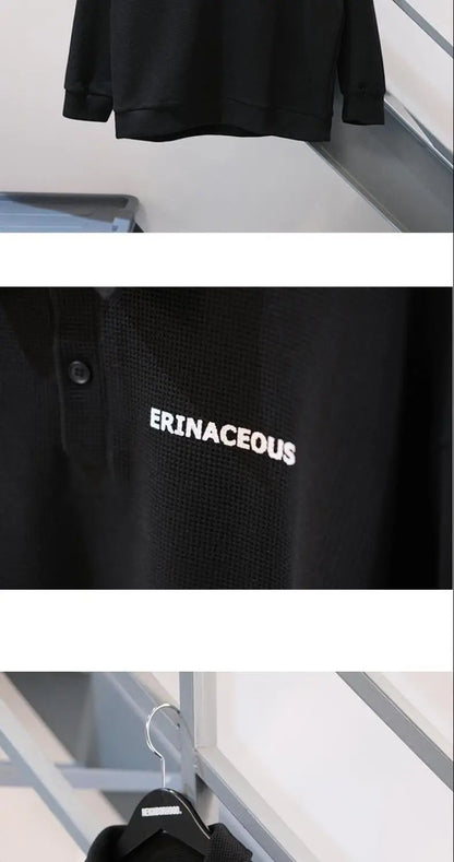 Spring new trendy brand ins loose casual polo lapel sweatshirt men's waffle top long-sleeved T-shirt women clothing y2k tops emo Street King Limited