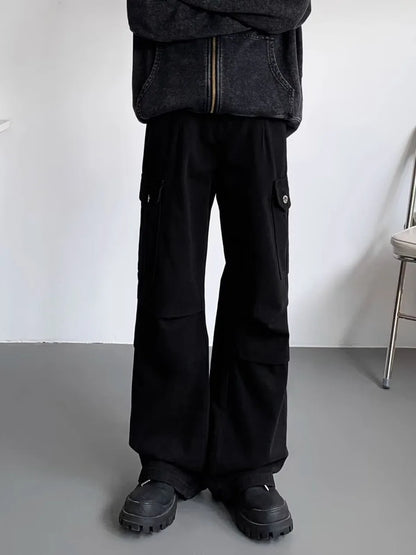 American Tie Dye Cargo Pants Mens Autumn Vintage High Street Straight Leg Trousers Casual Multi Pocket Loose Overalls Male Street King Limited