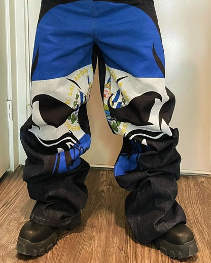 y2k harajuku high street fashion brand fashion washed jeans street hip hop high waist animation printed oversized wide leg pants unique jeans style 3211