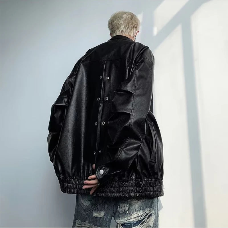 retro motorcycle pu leather jacket mens high street punk zipper decoration loose coats unisex hip hop fashion outwear spring clean everyday pants