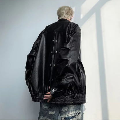 retro motorcycle pu leather jacket mens high street punk zipper decoration loose coats unisex hip hop fashion outwear spring clean everyday pants
